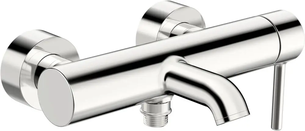 Wannenfüll- und Brausebatterie in Chromfarbe von HANSA, mit einem runden Design und seitlichem Hebel zur Steuerung des Wasserflusses.